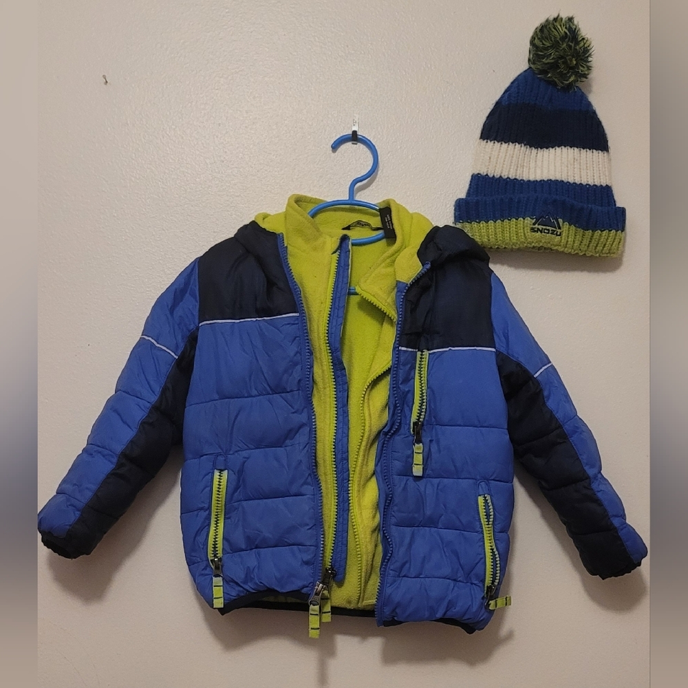 Snozu Double Zip Blue Coat w/Hoodie and matching beanie